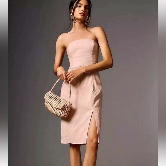 NEW $170 Anthropologie Strapless Side Slit Pale Pink Corset Dress - Stretch - XL - Picture 2 of 7